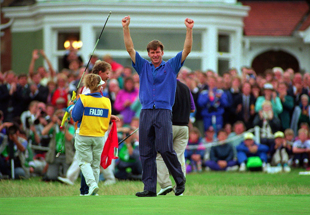 Nick Faldo shows his emotion after winning The Open in 1992
